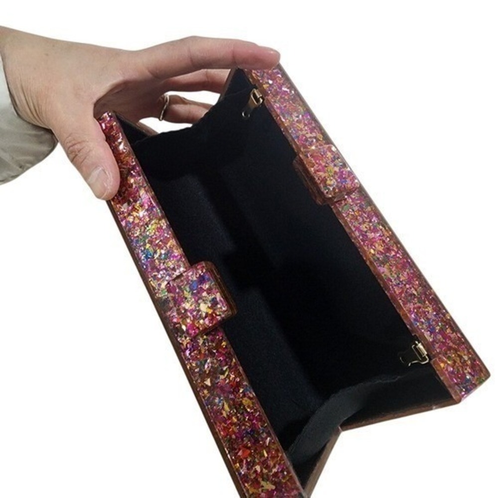 Evil Eye Clutch Womens Small Pink Glitter Statement Party Bag Boho Party Gala - Picture 8 of 10